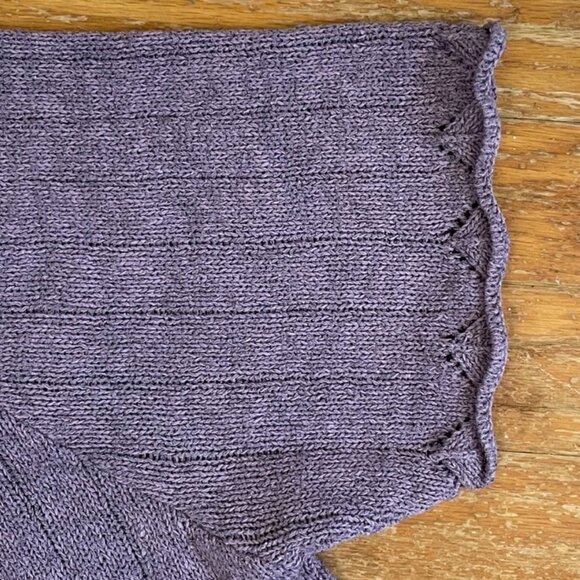 Vintage Knit Cardigan Top Size Large 90s Purple Eyelet Short Sleeve Button Down - Picture 3 of 4